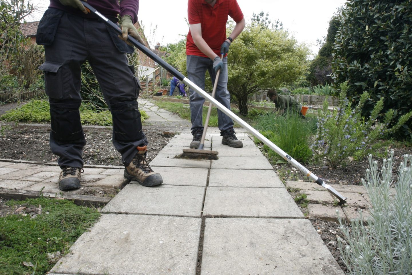 Weeding pavers with a long handled weeding knife