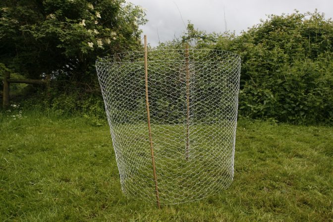 Completed chicken wire compost bin