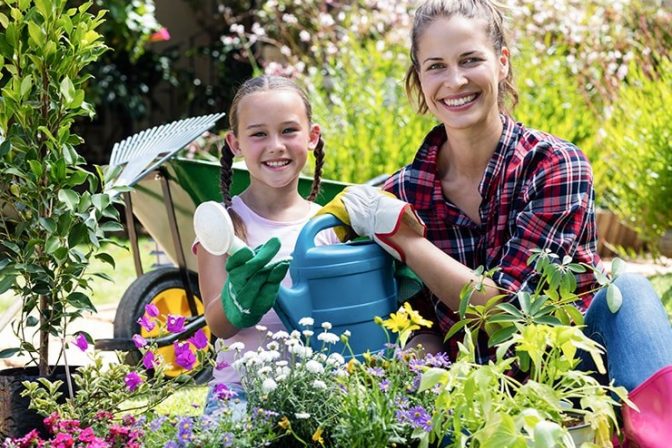 Woman and child gardening Mind research
