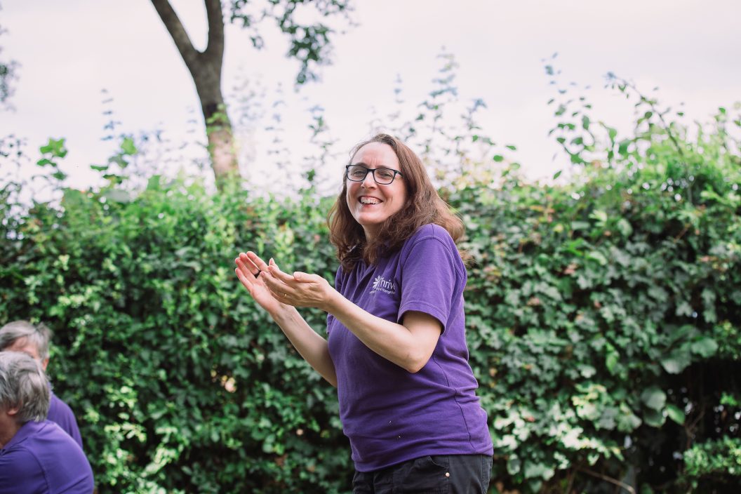 Jane O Neil smiling in garden Charlie Garner 2019