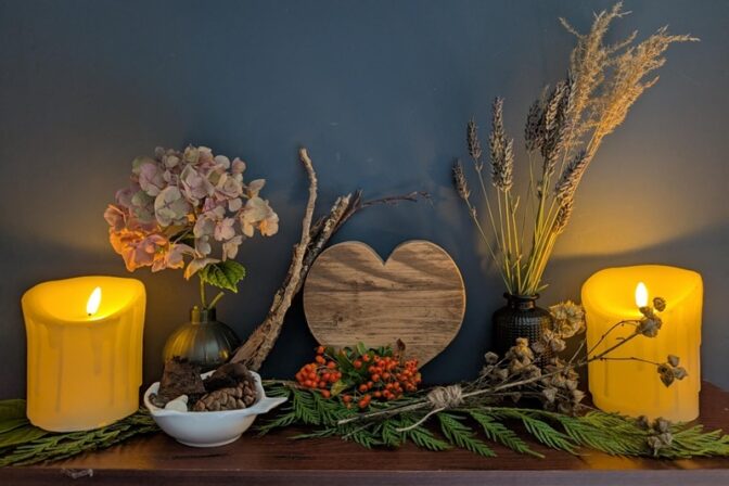 Autumn nature display shelf